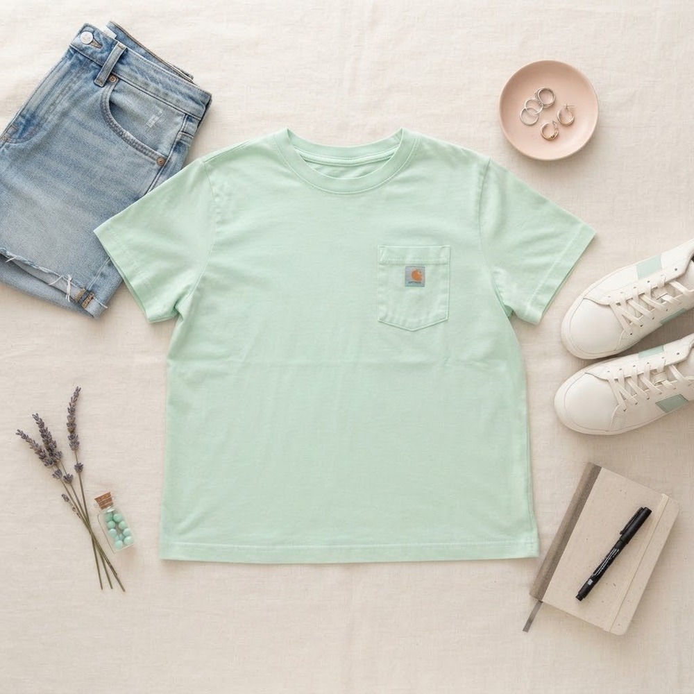 Carhartt Relaxed Fit Pocket T-Shirt Mint Green XL 16-18 Short Sleeve Tee